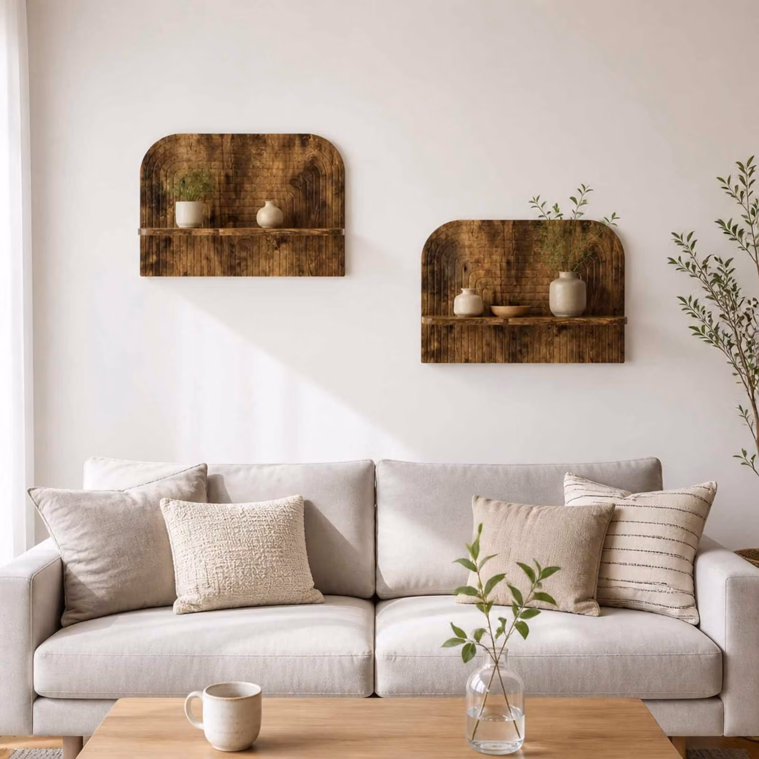 Set di 2 scaffali da parete vidaXL in legno color rovere fumo, L 60 cm x P 13,5 cm x H 37,5 cm