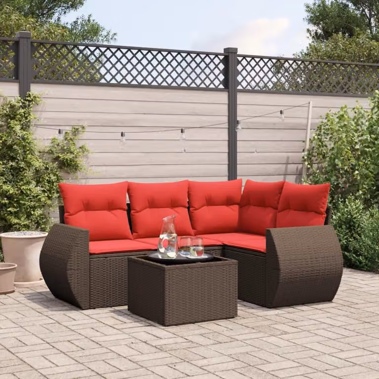 Maison Exclusive - Set di 5 divani da giardino con cuscini, marrone, polyrattan