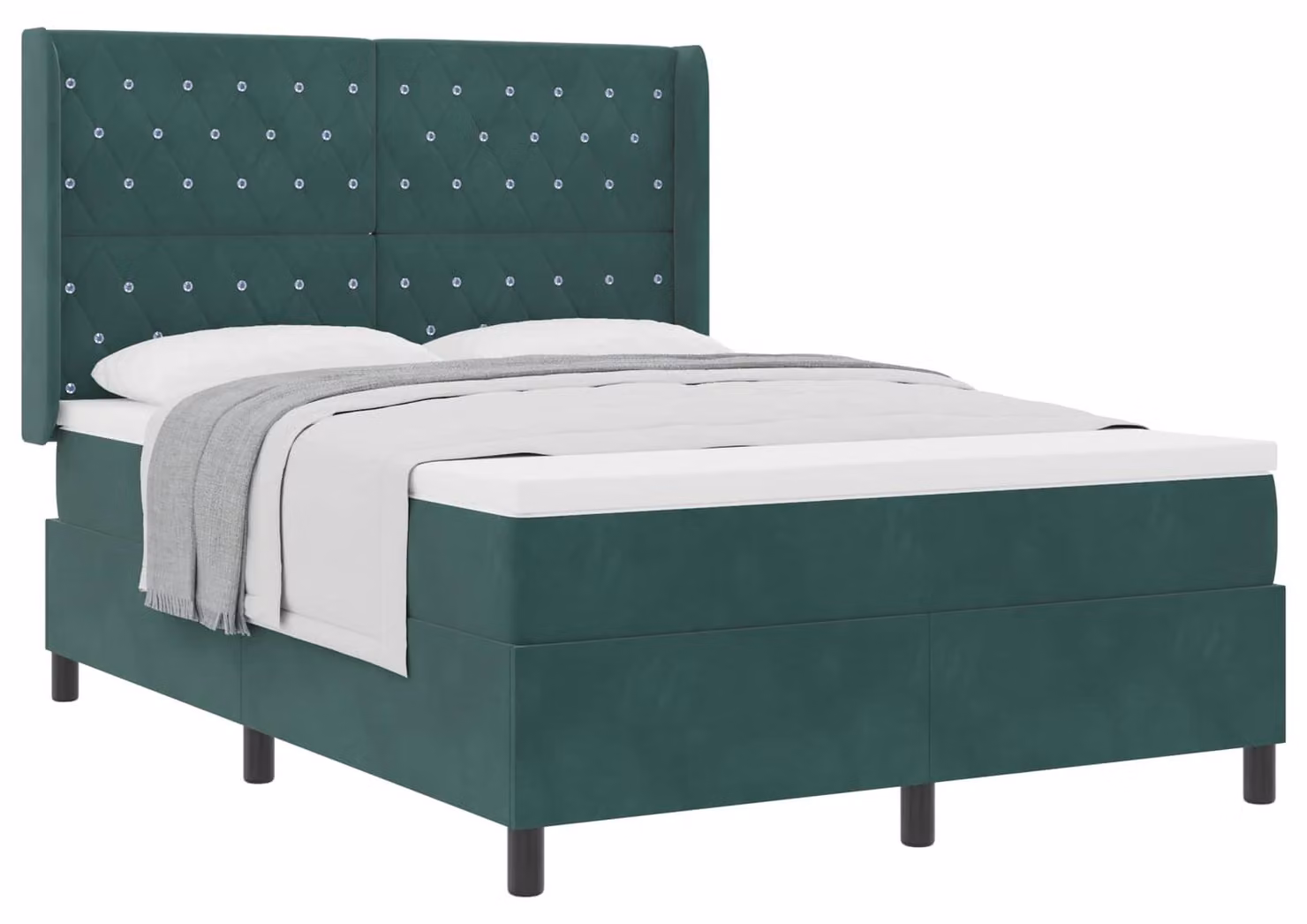 Letto a molle con materasso Verde Scuro 140 x 190 cm Velluto