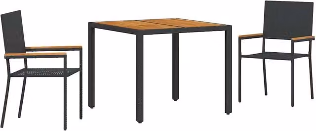 Set da Pranzo per Giardino 3 pz | Set Salotto da Giardino Nero polyrattan