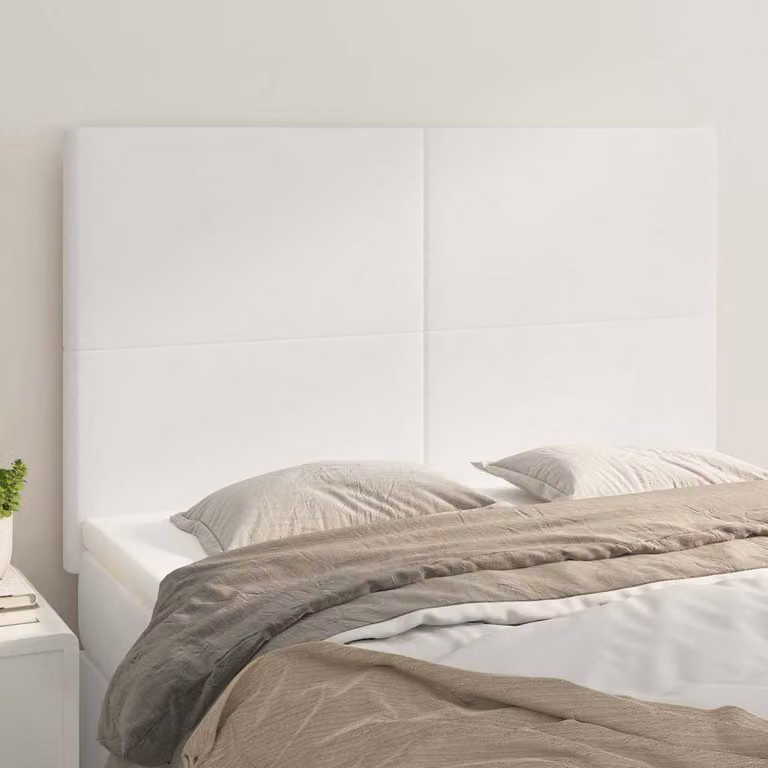 Testiera per letto imbottita vidaXL in similpelle bianca, L: 144 cm, H: 118/128 cm, P: 5 cm