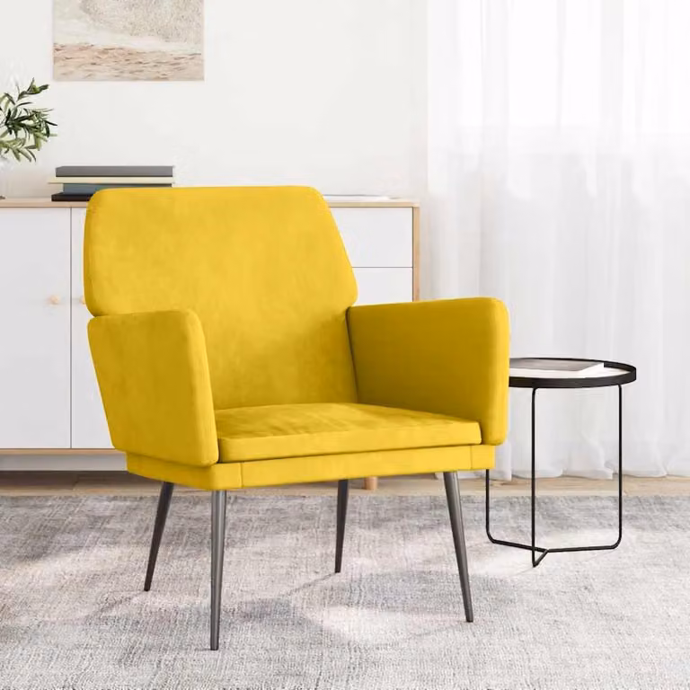 Poltrona relax moderna vidaXL in velluto giallo con struttura in metallo L: 62 cm, P: 79 cm, H: 79 cm