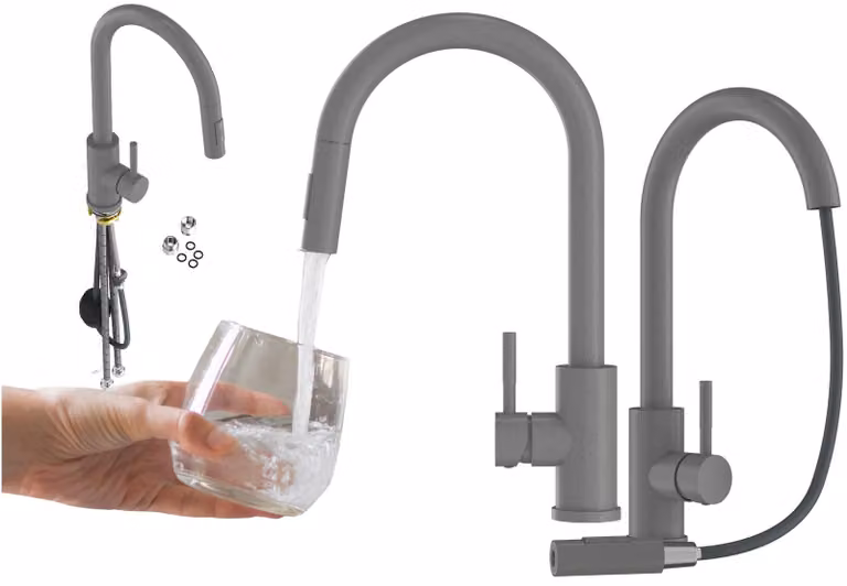Granitan - Miscelatore cucina - Rubinetto cucina altezza 39 cm - Miscelatore lavello grigio - LOSETO