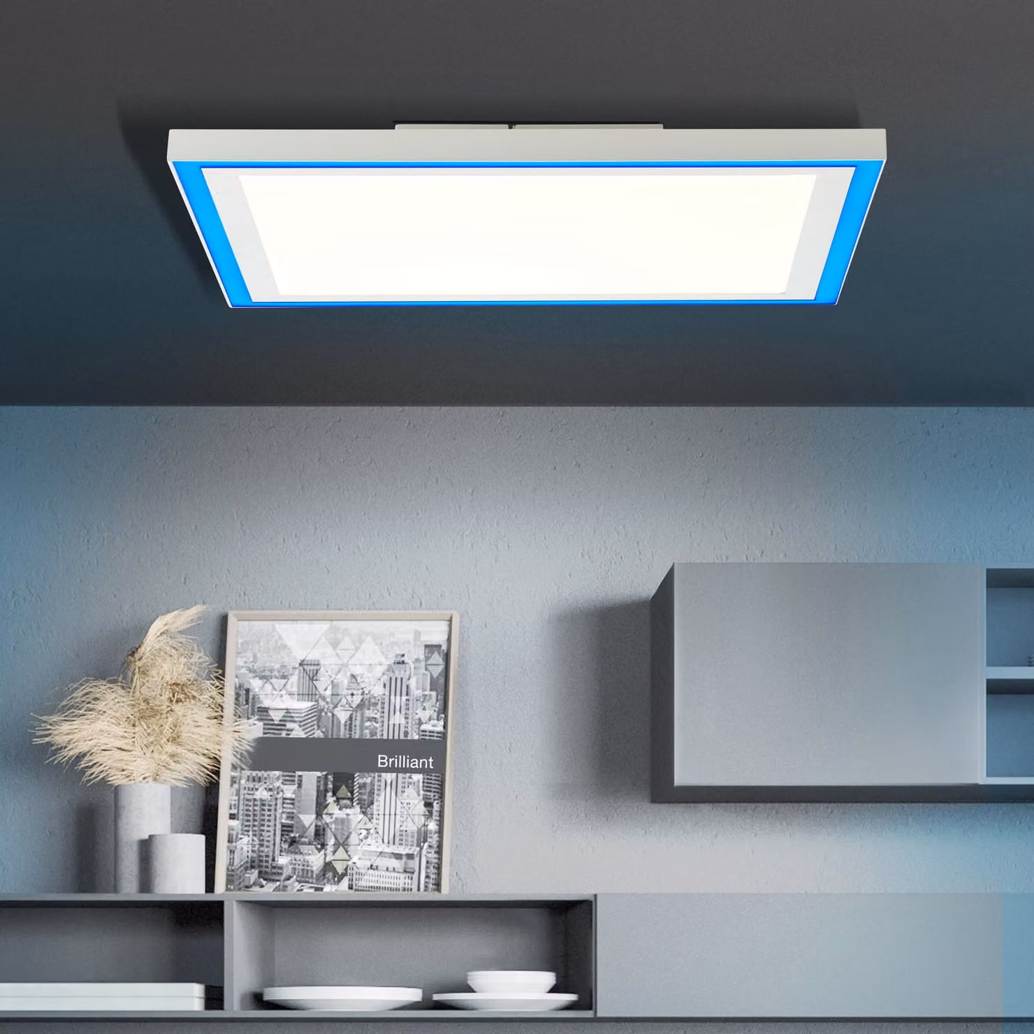 BRILLANTE pannello LED moderno a superficie LANETTE | 40x40cm | Lampada da soffitto dimmerabile con framelight RGB e telecomando | metallo/plastica