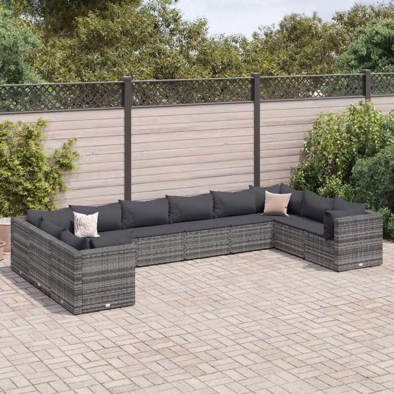Set di divani da giardino vidaXL a forma di L con cuscini in polyrattan e struttura in acciaio antracite