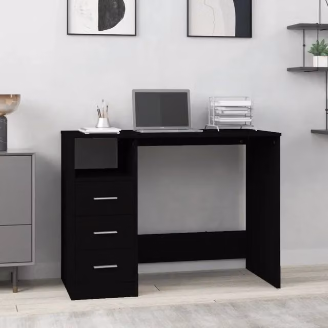 Scrivania moderna vidaXL nera con piano in legno e base in MDF L/P/H: 102 x 50 x 76 cm