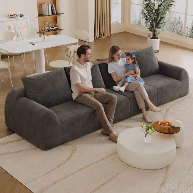 Divano ¨C Minimal ¨C Grigio scuro, velluto, 324cm