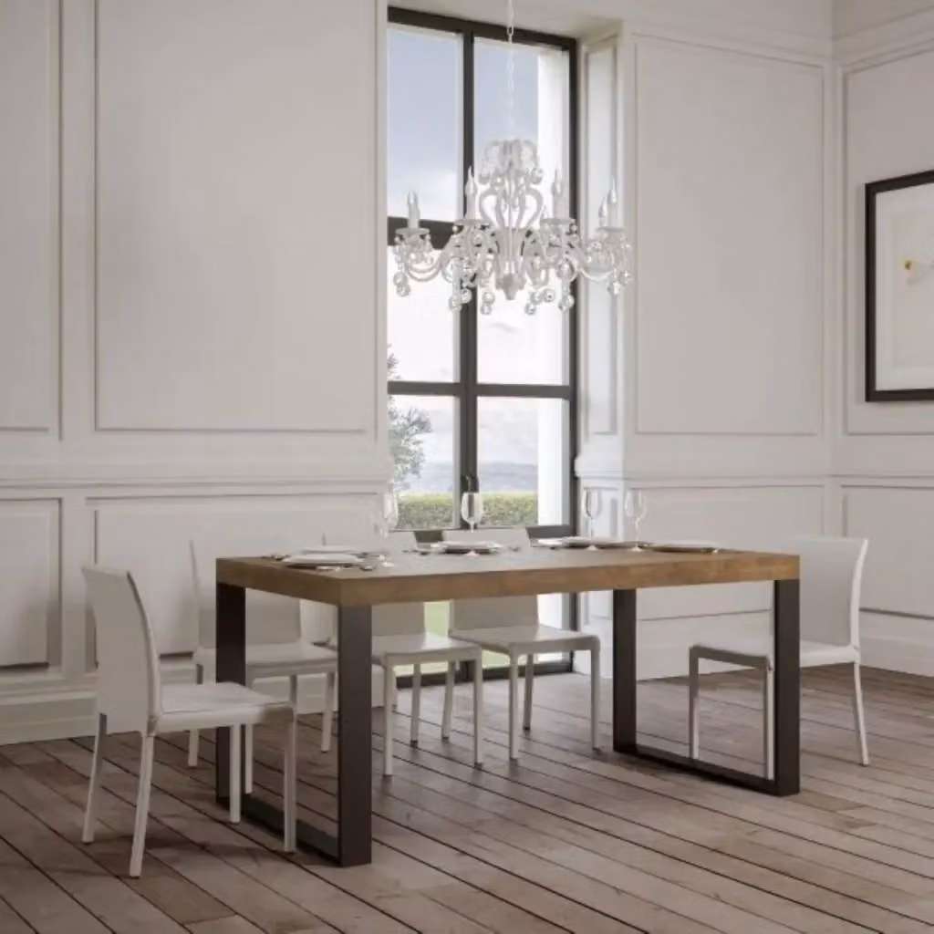 Tavolo allungabile moderno Itamoby con piano in MDF laminato marrone e gambe in metallo antracite, L: 200-460 cm, P: 90 cm – 2