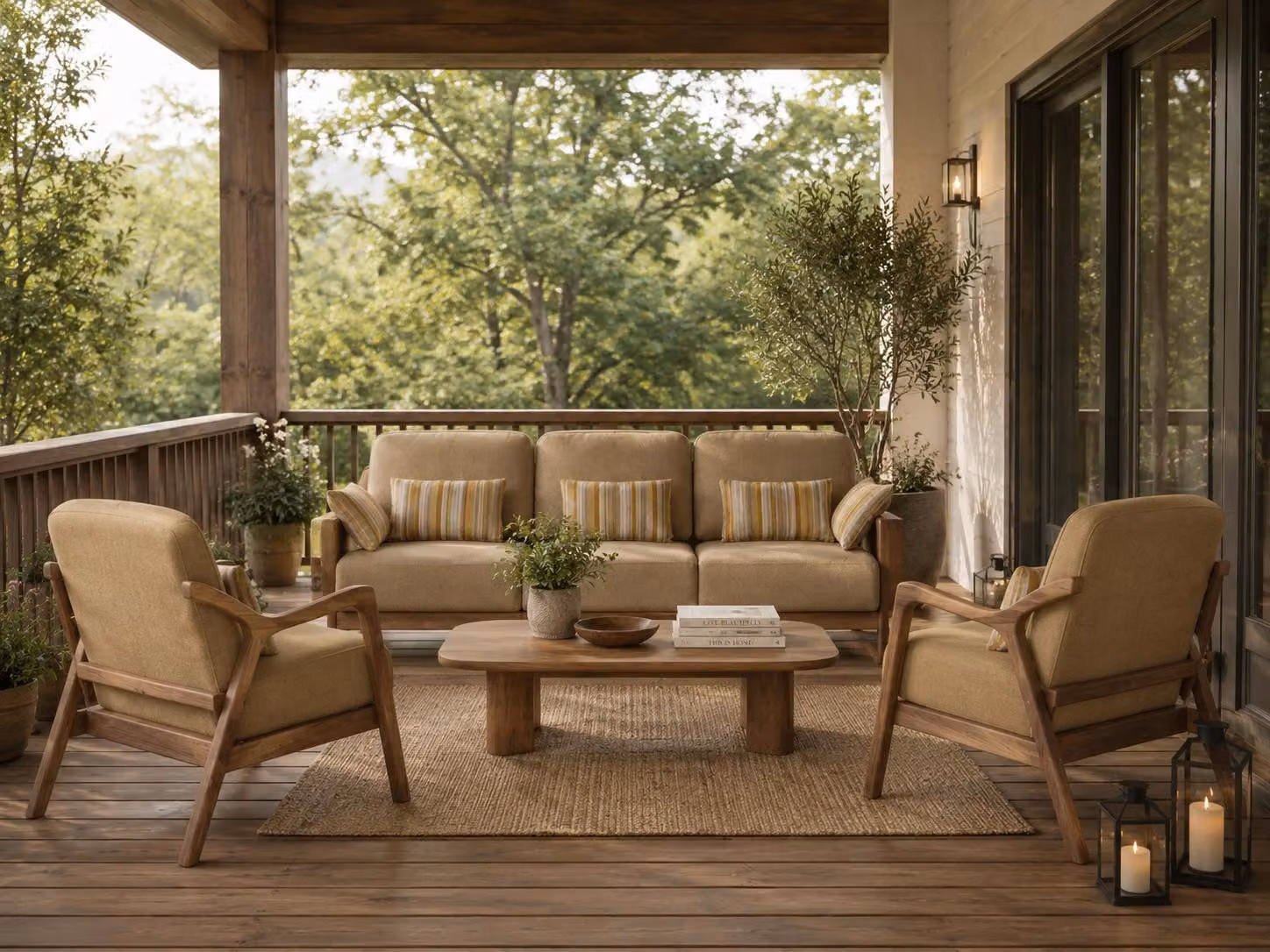 Couchgarnitur Moderner Wohnzimmer Armlehnen Beige Stoff
