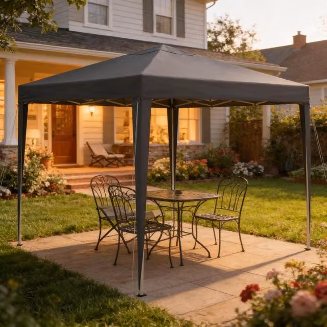 Gazebo da giardino pieghevole con tetto impermeabile e protezione solare in oxford antracite 3 × 3 m