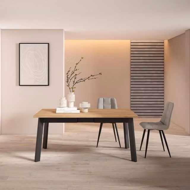 Tavolo da Pranzo, 168x90x74cm, Per 8 persone, Gambe in legno, colore Rovere e nero RF2900