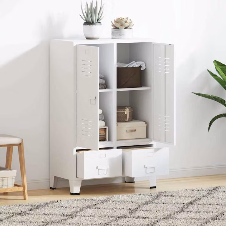 Armadio Industriale vidaXL in Metallo Bianco con Ripiani Interni L: 67 cm, P: 35 cm, H: 107 cm