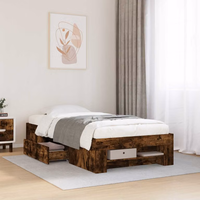 vidaXL Telaio del letto moderno con cassetti in Rovere Fumo, L 80 cm x P 200 cm x H 83 cm