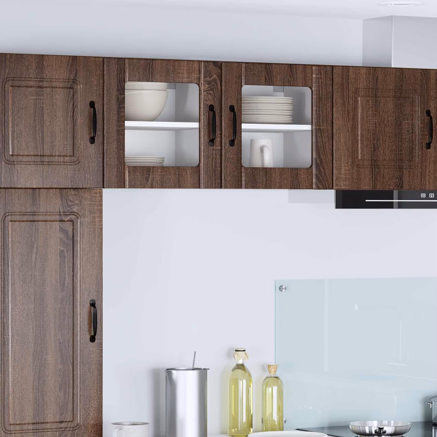 Set di 2 mobili da parete LUCCA vidaXL in legno Rovere Marrone con ante in vetro per cucina