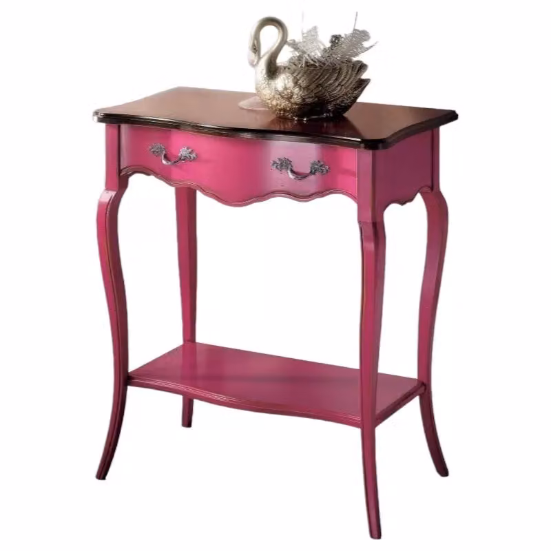 Consolle classica in legno di faggio con 1 cassetto in stile shabby chic bicolore rosa e marrone L: 71 cm, P: 37 cm, H: 74 cm - Mobili 2G – 2
