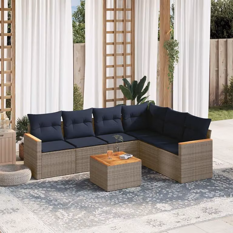 Maison Exclusive - Set divano da giardino 7 pezzi con cuscini, grigio, polyrattan