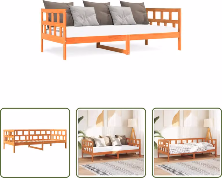 The Living Store letto da giorno marrone cera 90x200 cm in legno di pino massiccio