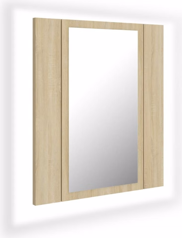 Armadietto a Specchio con Luci LED Rovere Sonoma in Acrilico