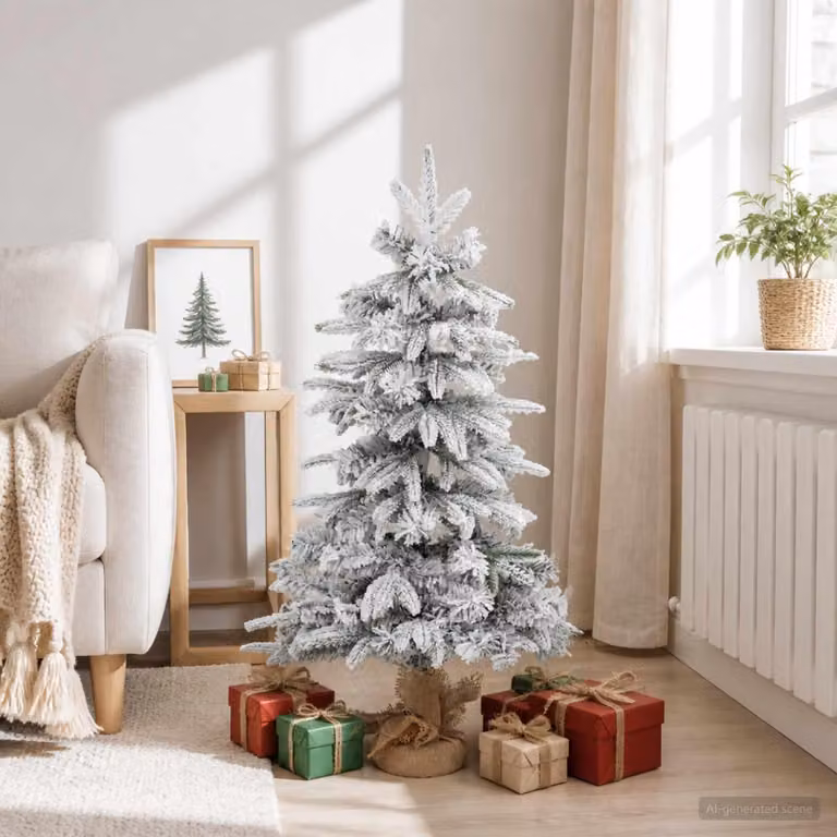 Albero di Natale in miniatura, 90 cm, in PVC e PE, verde e bianco