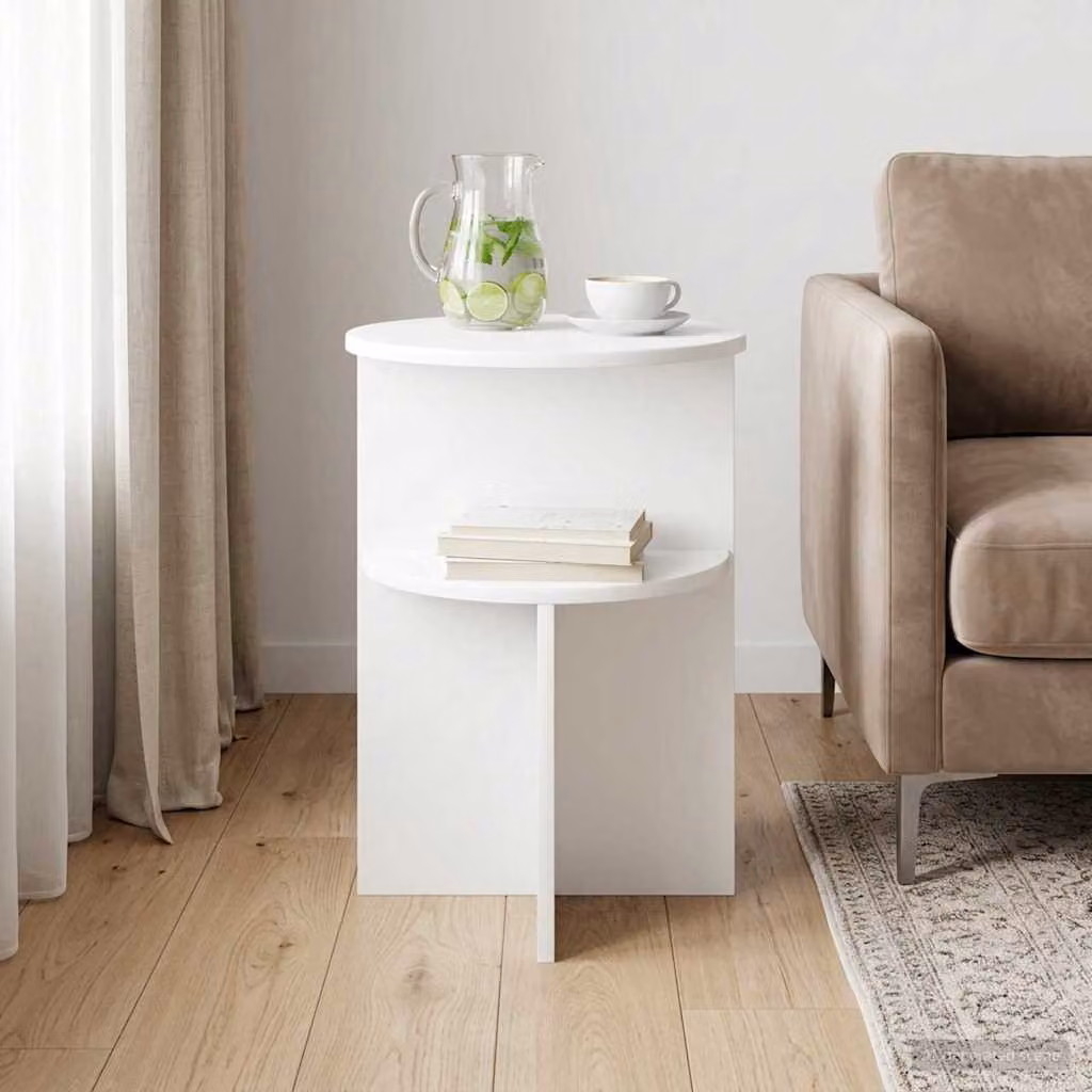 vidaXL Tavolo laterale rotondo in legno MDF bianco moderno Ø 39,5 x H 55 cm