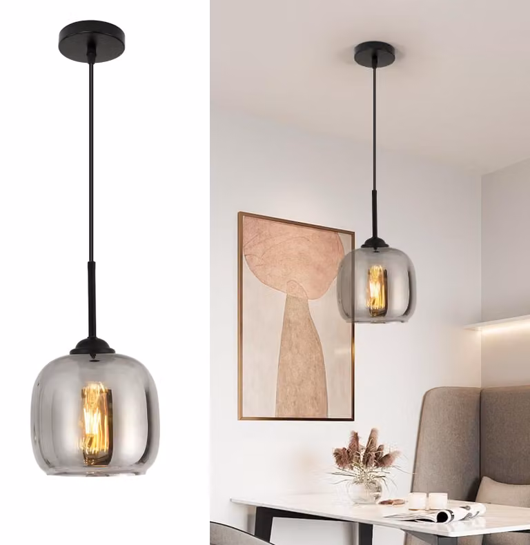 Lampada a sospensione moderna in vetro fumé