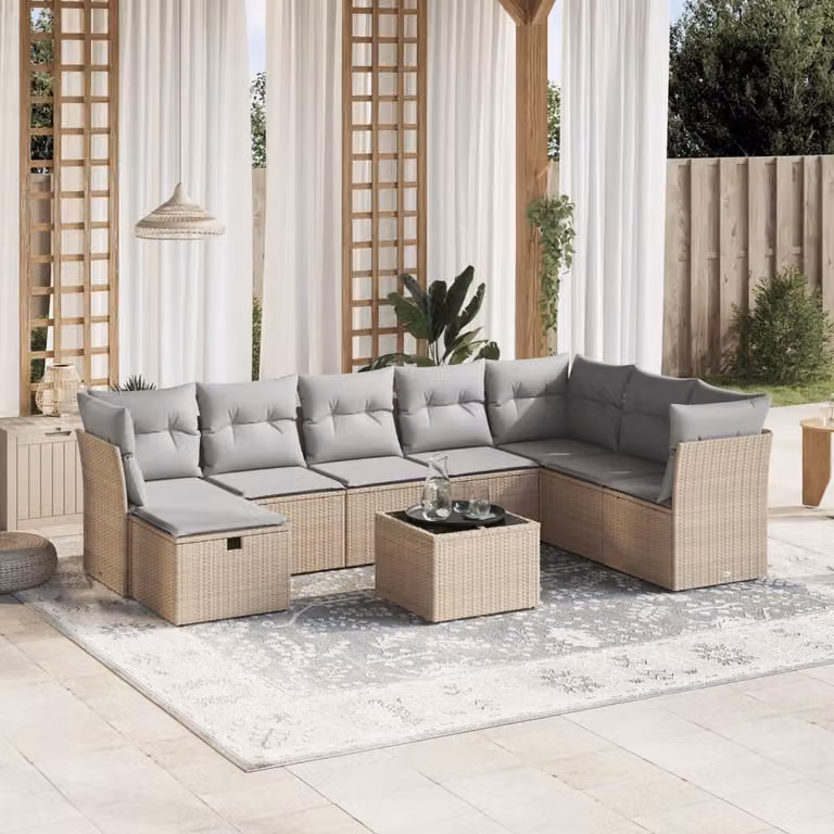 Maison Exclusive - Set Divano da Giardino 9 pz con Cuscini Beige Misto Polyrattan