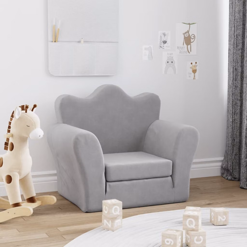 Maison Exclusive - Divano letto per bambini, colore grigio chiaro, tessuto morbido e peluche