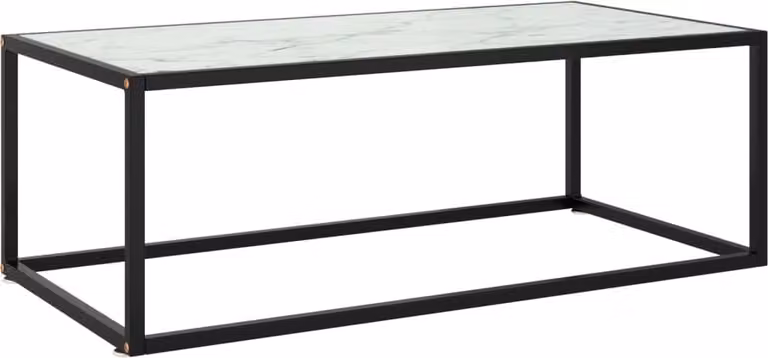 Maison Exclusive - Tavolino nero con piano in vetro bianco effetto marmo 100x50x35 cm