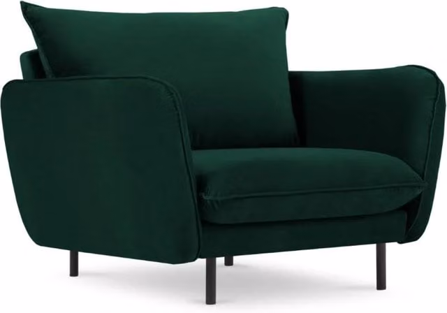 Poltrona Vienna Cosmopolitan Design in velluto verde bottiglia con struttura in metallo nero