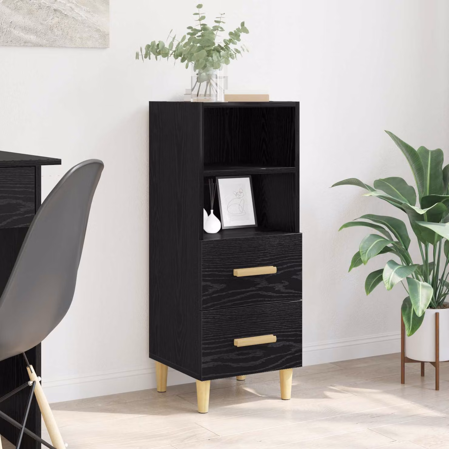 Credenza moderna vidaXL in legno ingegnerizzato Rovere nero, L 34 cm x P 34,5 cm x H 90 cm