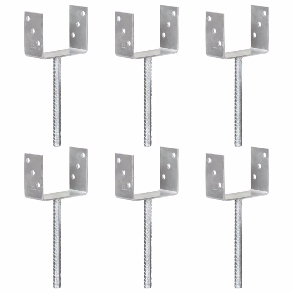 Set di 6 picchetti per recinzione vidaXL in acciaio zincato argento L/P/H: 12 x 6 x 30 cm