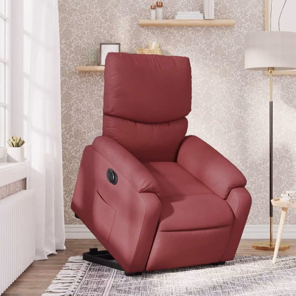 Poltrona Alzapersona Reclinabile Elettrica vidaXL in Tessuto Rosso con Supporto per la Mobilità e Braccioli – 1