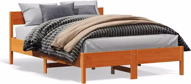 Letto matrimoniale in legno di pino color marrone cera con doghe fisse e struttura rigida L/P: 120 x 200 cm