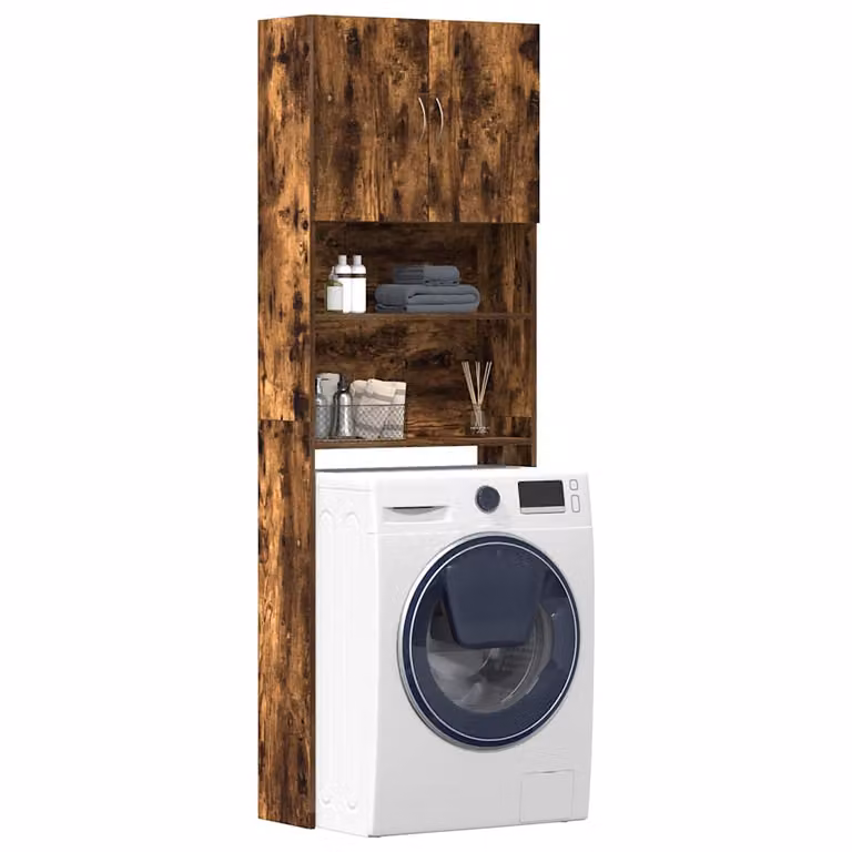 Mobile Lavatrice vidaXL in Legno Multistrato Rovere Fumo per Bagno e Lavanderia, L: 64 cm, P: 24 cm, H: 190 cm