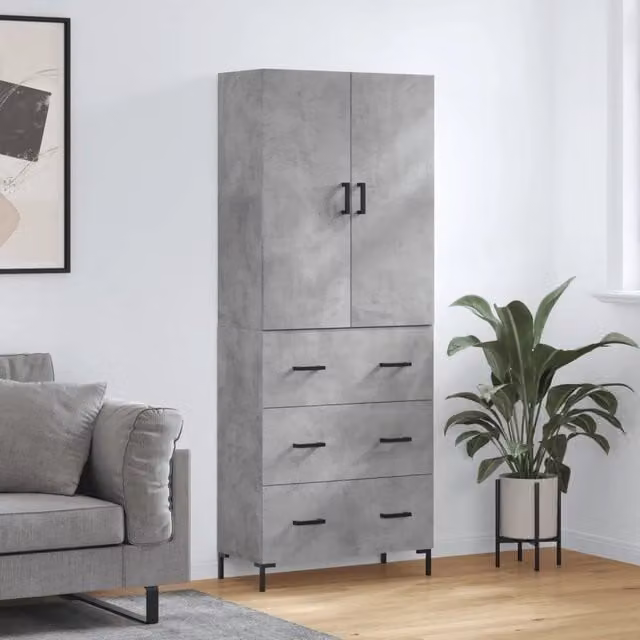 Credenza-Buffet-Armadio da cucina Grigio Cemento 69,5x34x180 cm in Legno Multistrato 835487