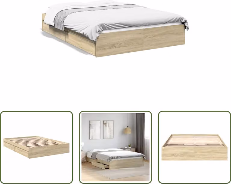 The Living Store Struttura letto con cassetti rovere Sonoma 140x200cm materiale legno