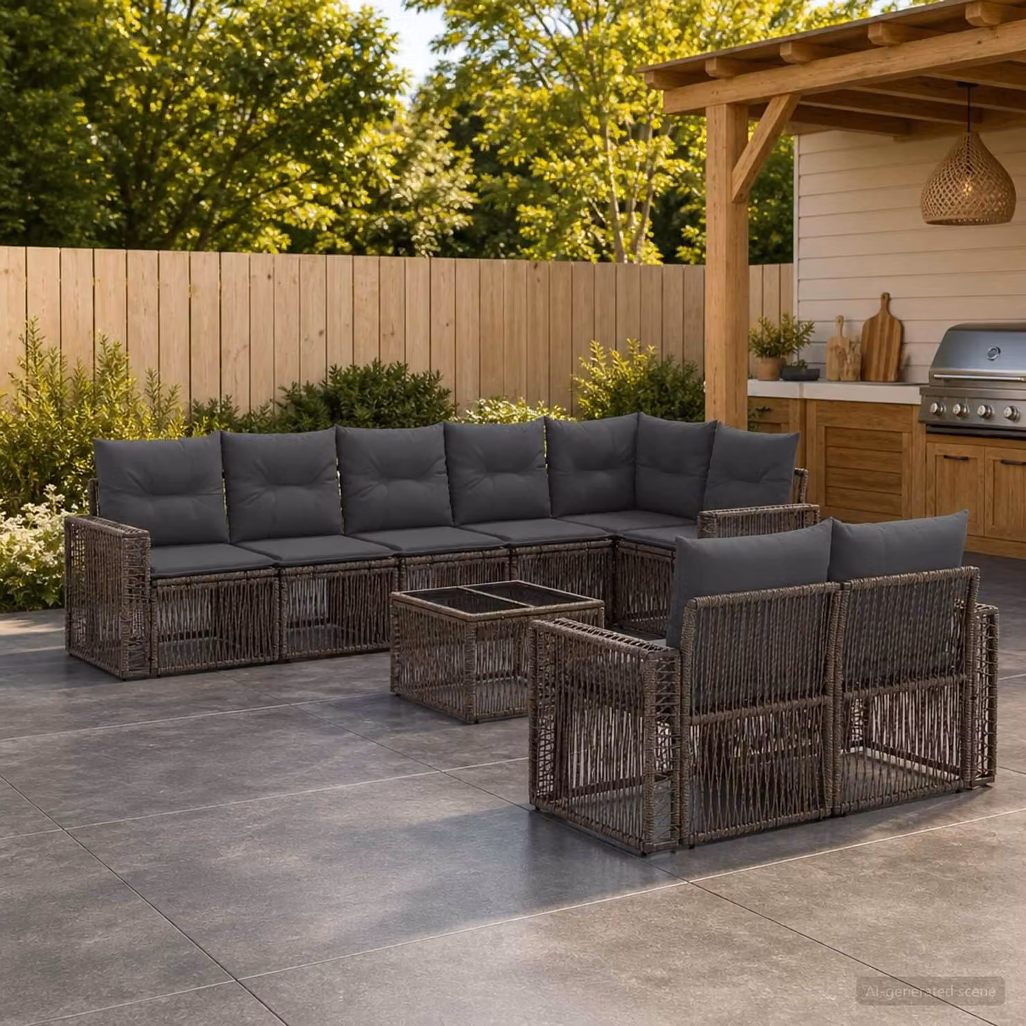 Maison Exclusive - Set da giardino composto da 9 pezzi. Divano e poltrone in rattan sintetico, colore grigio e grigio scuro
