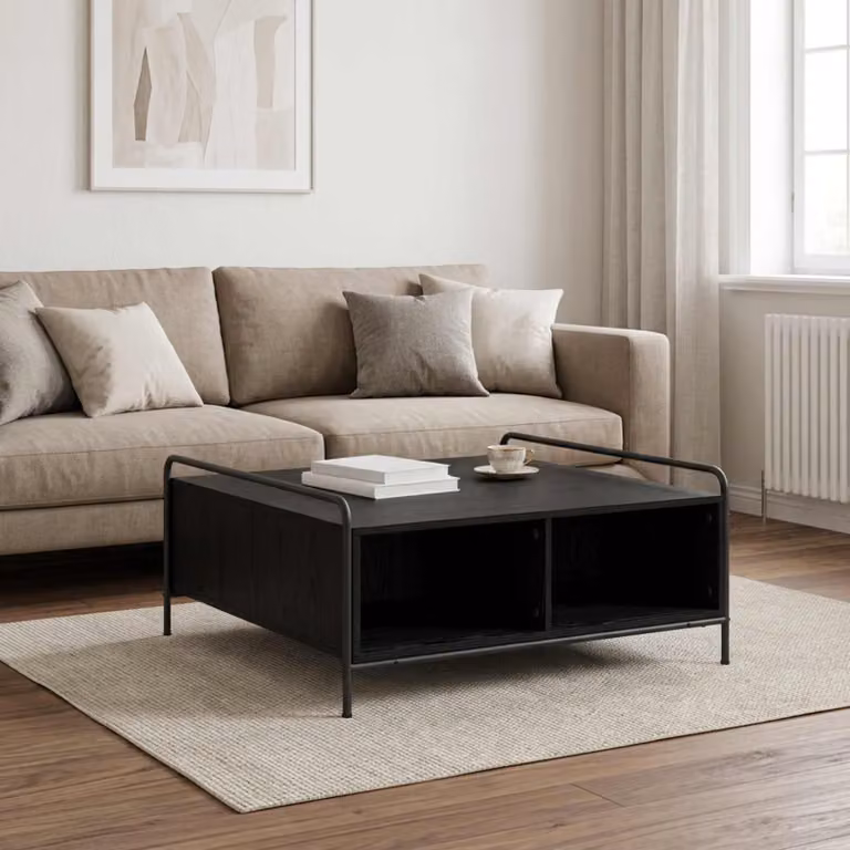 vidaXL Tavolino da salotto moderno in rovere e nero L 90 cm x P 90 cm x H 41 cm