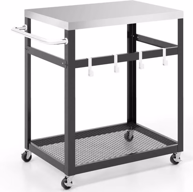 Carrello Design Mania in acciaio inossidabile a 2 livelli con ruote e maniglia, Tavolo per forno pizza Nero e Argento, L/P/H: 84.5 x 50.5 x 83.5 cm