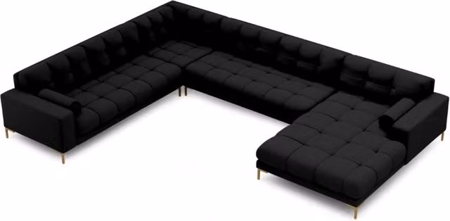 Divano panoramico sinistro Bali Cosmopolitan Design a 7 posti in tessuto nero e oro con struttura in metallo L/P/H: 327 x 134 x 75 cm – 1