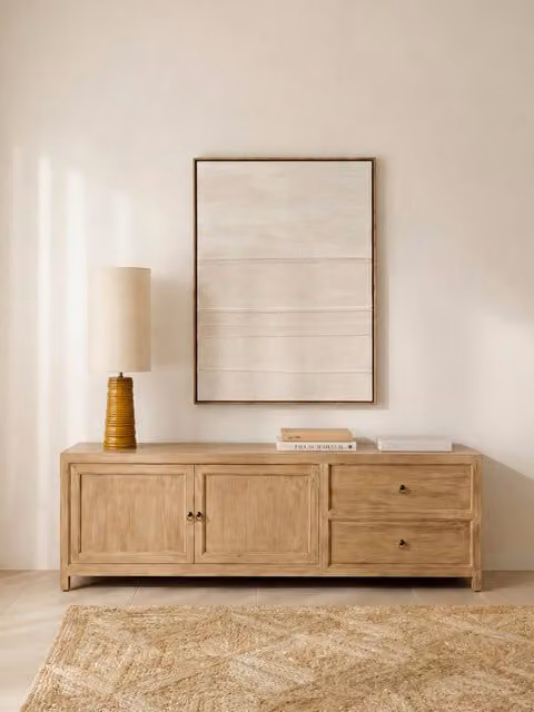 Mobile TV Rustic 200 in legno di mango color marrone e beige Kenay Home L: 200 cm, P: 58,6 cm, H: 58,6 cm