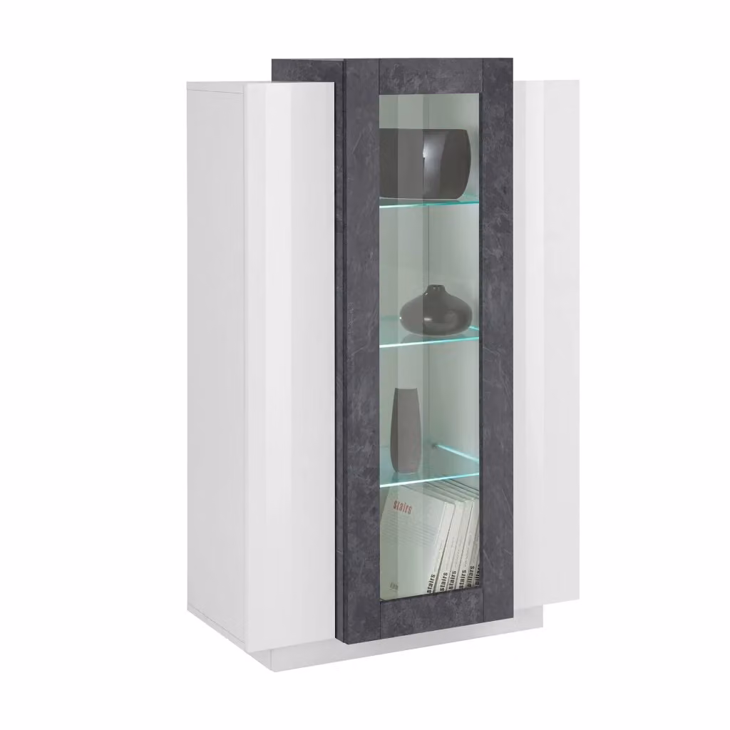 Vetrina Espositore DMORA Kevin con 7 Ripiani e Ante in Vetro, Bianco Lucido, L: 80 cm, P: 38 cm, H: 121 cm – 2
