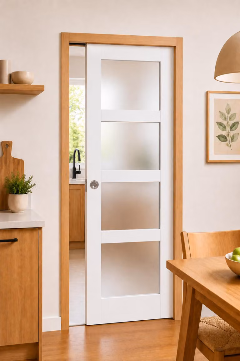 Porta scorrevole Tana bianca con vetro H204 x L63 cm, incasso, kit finitura Gd Menuserie