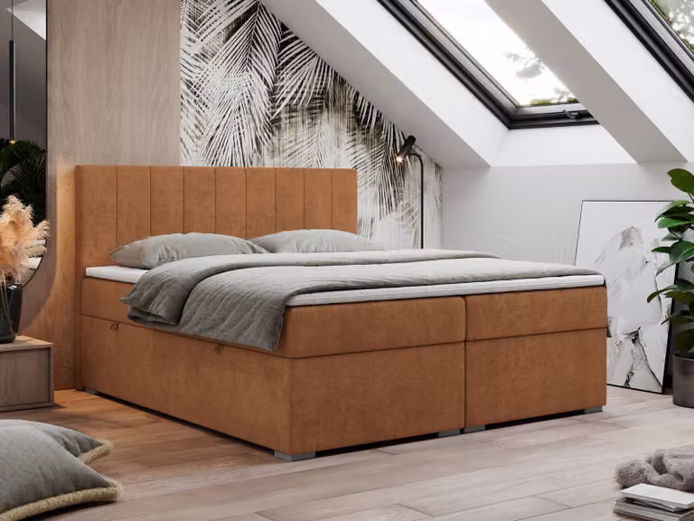 Letto boxspring 160x200, letto 160x200 con materasso e topper, letto boxspring con cassetti, letto matrimoniale - LOPE - 160x200 - Arancione - Struttura - H4