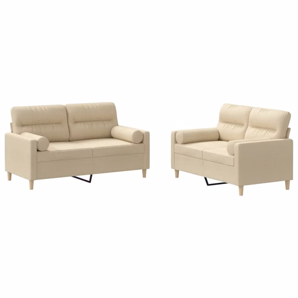 Set Divani 2 pz con Cuscini Crema in Tessuto