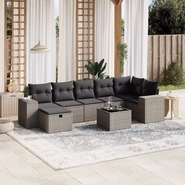 Set Divano da Giardino 8pz con Cuscini Grigio Chiaro Polyrattan 3264448