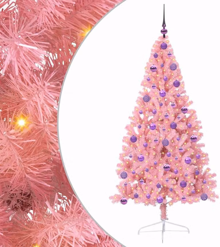 Albero di Natale artificiale con luci integrate Rosa 180 cm PVC