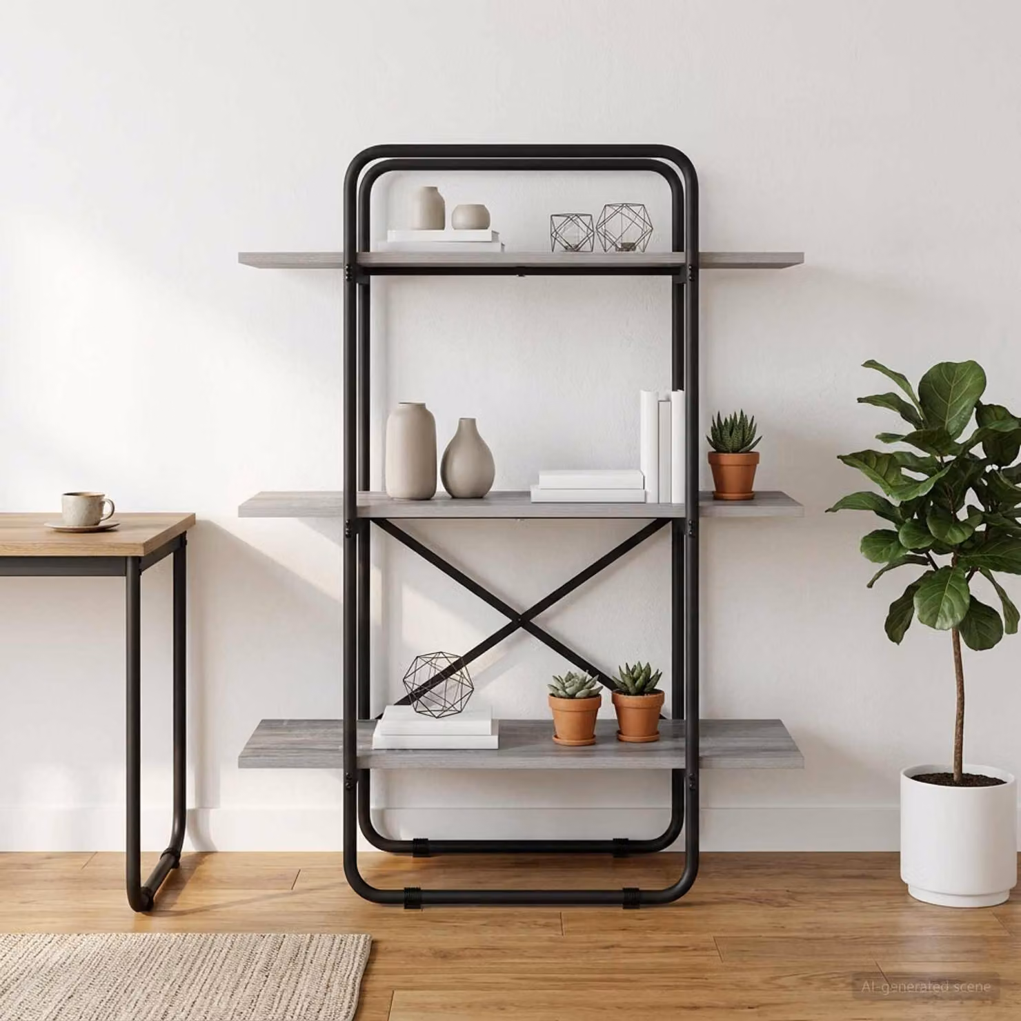 Libreria a 3 livelli vidaXL in stile industriale, colore grigio, L 60 cm x P 35 cm x H 105 cm