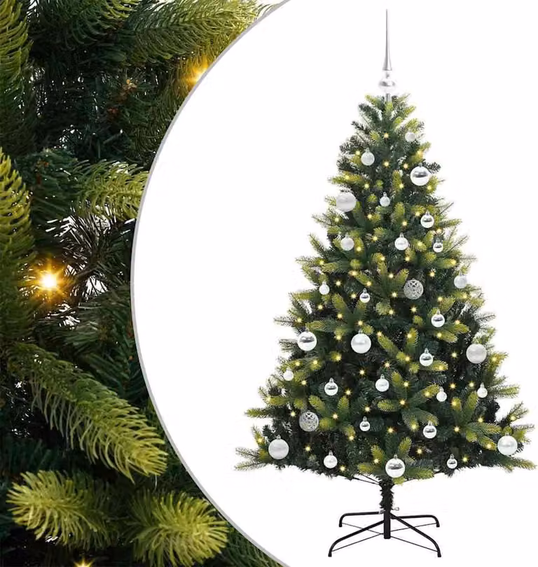 Albero di Natale Artificiale Pieghevole 150 LED Verde 150 cm