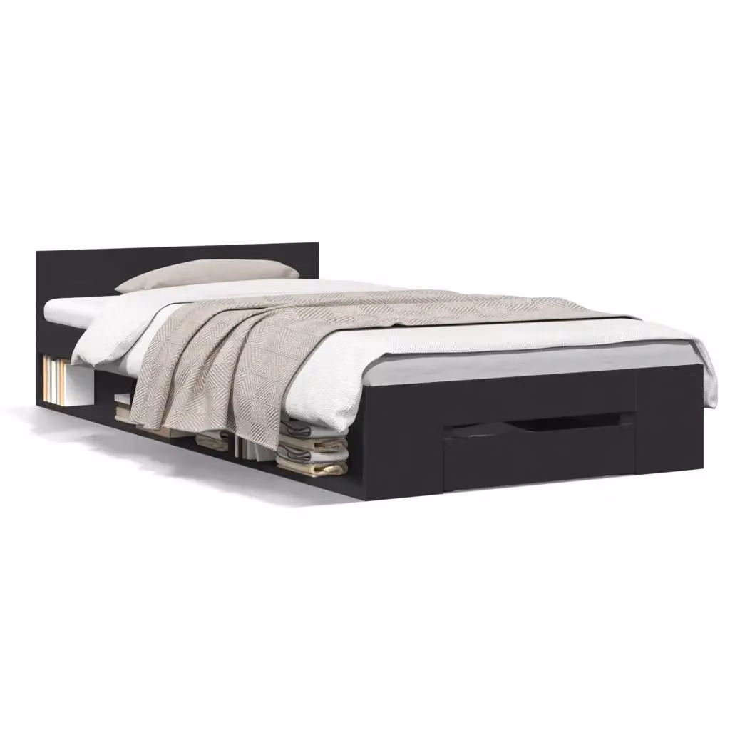vidaXL Giroletto Moderno con Cassetto in Legno Multistrato Nero L: 193 cm, P: 78 cm, H: 45 cm – 2